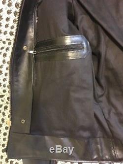 Vanson Thick Leather Jacket Men 48 Fitted Collarless High Waisted USA