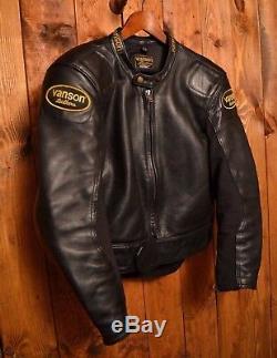 Vanson USA Leathers Vintage Cafe Racer Motorcycle Biker Leather Jacket 42-l
