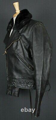 Vanson Vintage Made In USA Leather Motorcycle Jacket 42 CHP Talon Zip