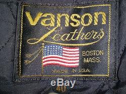 Vanson classic black leather motorcycle jacket sz 40 made in USA
