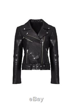 Veda Black Belted Women's Size Small S Motorcycle Leather Jacket $990- #056