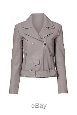 Veda Gray Smoke Women's Size Small S Belted Motorcycle Leather Jacket $990- #060