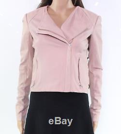 Veda Pink Women's Size P Petite Collarless Full-Zip Jacket Leather $898- #052