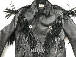 Verducci Fringe Leather Motorcycle Jacket Mens 44 Large Heavy 80's Biker Rock