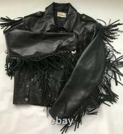 Verducci Fringe Leather Motorcycle Jacket Mens 44 Large Heavy 80's Biker Rock