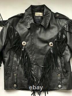 Verducci Fringe Leather Motorcycle Jacket Mens 44 Large Heavy 80's Biker Rock