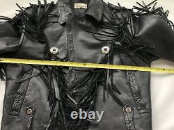 Verducci Fringe Leather Motorcycle Jacket Mens 44 Large Heavy 80's Biker Rock