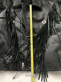 Verducci Fringe Leather Motorcycle Jacket Mens 44 Large Heavy 80's Biker Rock