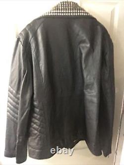 Versace Mens biker Leather Jacket With Golden Silver Studded