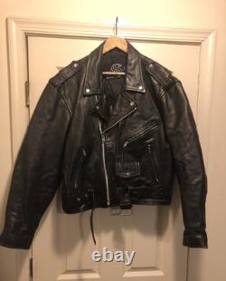Vgt 90s Bad Bones Shaf Leather Motorcycle Jacket Size Mens 44