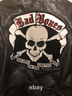 Vgt 90s Bad Bones Shaf Leather Motorcycle Jacket Size Mens 44