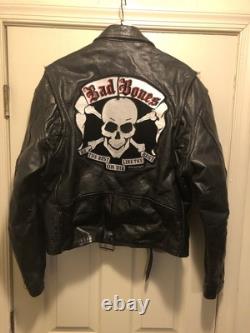 Vgt 90s Bad Bones Shaf Leather Motorcycle Jacket Size Mens 44