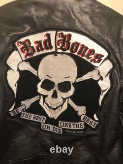 Vgt 90s Bad Bones Shaf Leather Motorcycle Jacket Size Mens 44