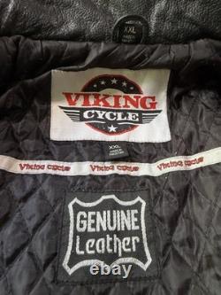 Viking Cycle XXL Genuine Leather Motorcycle Biker Jacket Black Belted