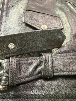 Viking Cycle XXL Genuine Leather Motorcycle Biker Jacket Black Belted