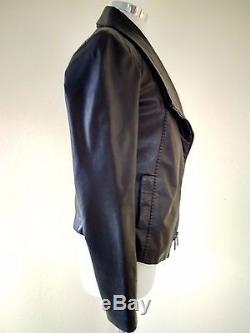Vince Black Leather Scuba Drape Neck Motorcycle Double Zipper Jacket S