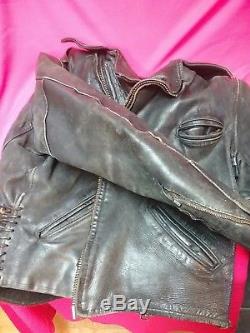 Vintage 1950s 1960s motorcycle police leather jacket coat USA horsehide lined