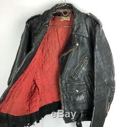 Vintage 1960s Fidelity HORSEHIDE Leather Motorcycle Jacket Size 44 Medium Black