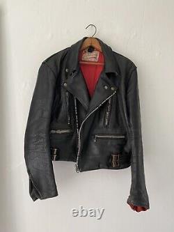 Vintage 1960s Original Highwayman Black Leather Biker Motorcycle Jacket Size 42