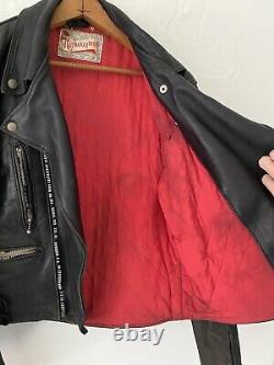 Vintage 1960s Original Highwayman Black Leather Biker Motorcycle Jacket Size 42