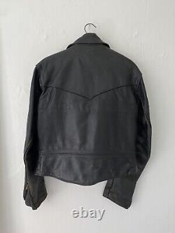 Vintage 1960s Original Highwayman Black Leather Biker Motorcycle Jacket Size 42