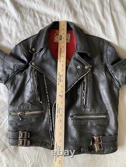 Vintage 1960s Original Highwayman Black Leather Biker Motorcycle Jacket Size 42