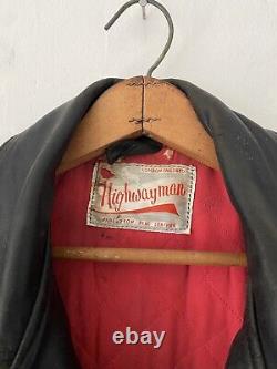 Vintage 1960s Original Highwayman Black Leather Biker Motorcycle Jacket Size 42