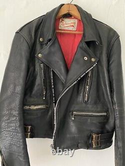 Vintage 1960s Original Highwayman Black Leather Biker Motorcycle Jacket Size 42