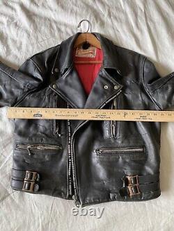 Vintage 1960s Original Highwayman Black Leather Biker Motorcycle Jacket Size 42