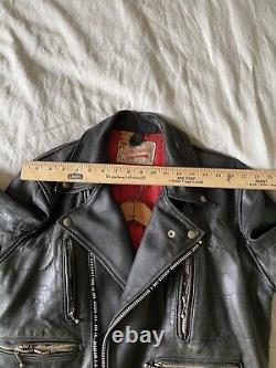 Vintage 1960s Original Highwayman Black Leather Biker Motorcycle Jacket Size 42