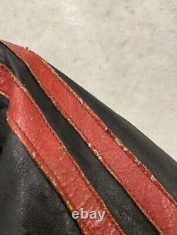 Vintage 1960s Passiac Leather Motorcycle Jacket Black Red Stripe Cafe Racing