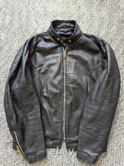 Vintage 1960s cafe racer MOTORCYCLE leather jacket 46 black PATINA lesco XL