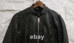 Vintage 1970's Cafe Racer Black Leather Motorcycle Jacket