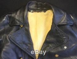 Vintage 1970's NYC HEAVY Motorcycle or Mounted Police ¾ Black Leather Jacket XL