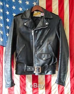 Vintage 1970's Schott Perfecto 613 Black Leather Motorcycle Jacket 34 Ramones