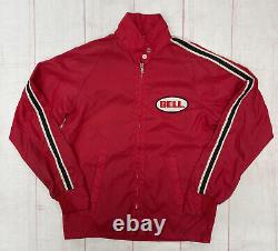 Vintage 1970s 1980s Official Bell Motorcycle Helmets Racing Stripe Jacket Red