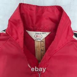 Vintage 1970s 1980s Official Bell Motorcycle Helmets Racing Stripe Jacket Red