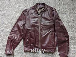 Vintage 1970s 60s leather CAFE RACER motorcycle jacket 42 burgundy brown harley