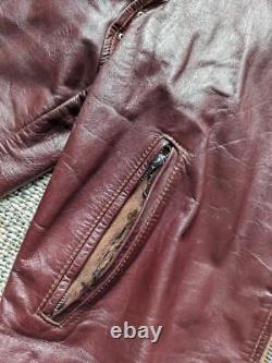 Vintage 1970s 60s leather CAFE RACER motorcycle jacket 42 burgundy brown harley