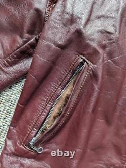 Vintage 1970s 60s leather CAFE RACER motorcycle jacket 42 burgundy brown harley