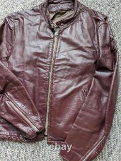 Vintage 1970s 60s leather CAFE RACER motorcycle jacket 42 burgundy brown harley