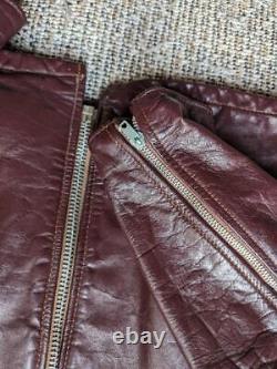 Vintage 1970s 60s leather CAFE RACER motorcycle jacket 42 burgundy brown harley