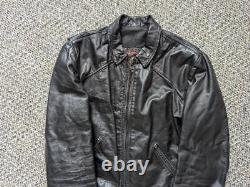 Vintage 1970s leather BROOKS motorcycle jacket 38 black S cafe racer biker