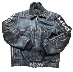 Vintage 1980's Yamaha Men's XL Black Leather Motorcycle Jacket Sleeve Letters