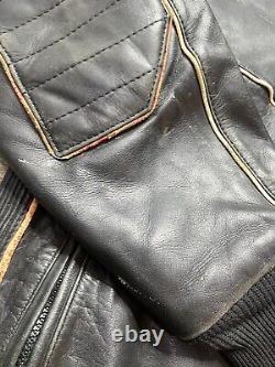 Vintage 1980's Yamaha Men's XL Black Leather Motorcycle Jacket Sleeve Letters
