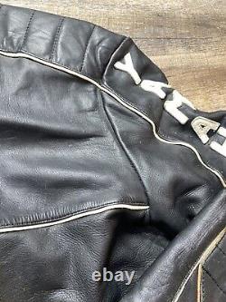 Vintage 1980's Yamaha Men's XL Black Leather Motorcycle Jacket Sleeve Letters