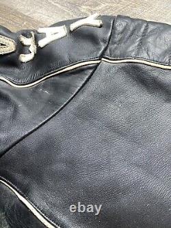 Vintage 1980's Yamaha Men's XL Black Leather Motorcycle Jacket Sleeve Letters