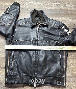 Vintage 1980's Yamaha Men's XL Black Leather Motorcycle Jacket Sleeve Letters