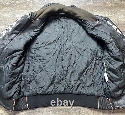 Vintage 1980's Yamaha Men's XL Black Leather Motorcycle Jacket Sleeve Letters