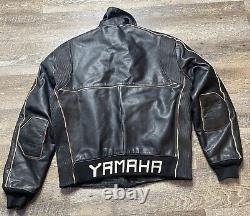 Vintage 1980's Yamaha Men's XL Black Leather Motorcycle Jacket Sleeve Letters